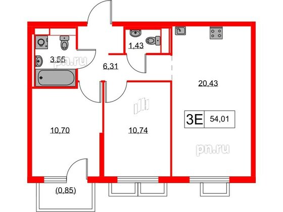 Квартира в ЖК Янинский Лес, 2 комнатная, 54.01 м², 7 этаж