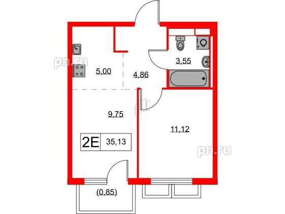 Квартира в ЖК Янинский Лес, 1 комнатная, 35.13 м², 3 этаж