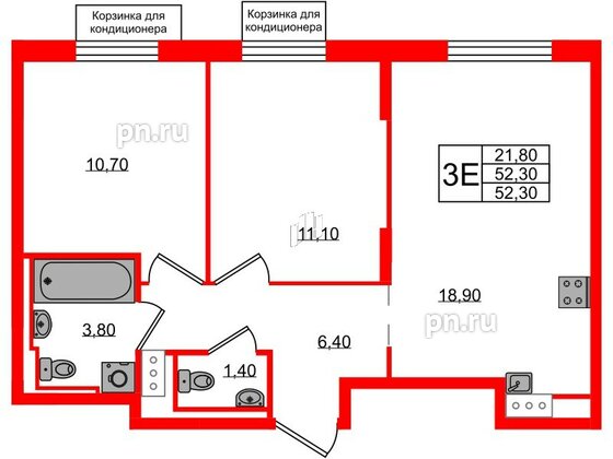 Квартира в ЖК Курортный квартал, 2 комнатная, 52.3 м², 2 этаж