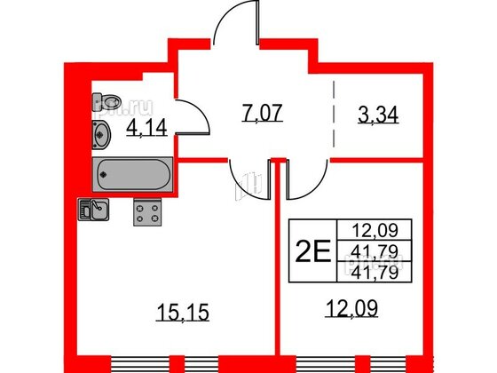 Квартира в ЖК Невская долина, 1 комнатная, 41.79 м², 1 этаж