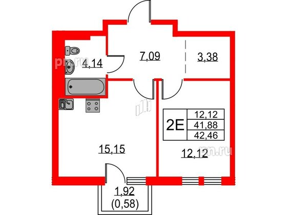 Квартира в ЖК «Невская долина», 1 комнатная, 42.46 м², 12 этаж
