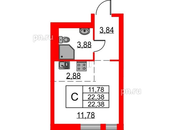 Квартира в ЖК Невская долина, студия, 22.38 м², 11 этаж