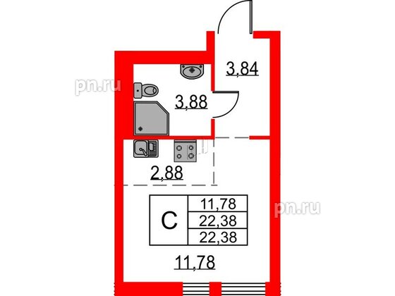 Квартира в ЖК Невская долина, студия, 22.38 м², 16 этаж