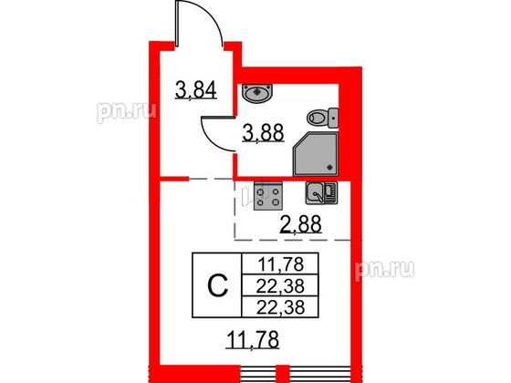 Квартира в ЖК Невская долина, студия, 22.38 м², 16 этаж