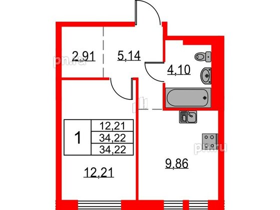 Квартира в ЖК Невская долина, 1 комнатная, 34.22 м², 15 этаж