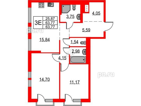 Квартира в ЖК Невская долина, 2 комнатная, 63.77 м², 16 этаж