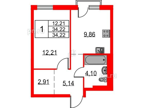 Квартира в ЖК Невская долина, 1 комнатная, 34.22 м², 16 этаж