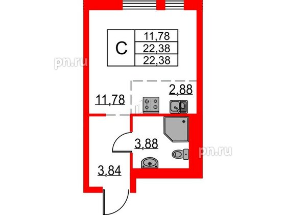 Квартира в ЖК Невская долина, студия, 22.38 м², 3 этаж