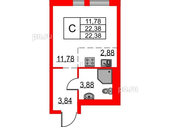 Квартира в ЖК Невская долина, студия, 22.38 м², 8 этаж