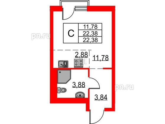 Квартира в ЖК Невская долина, студия, 23.04 м², 16 этаж