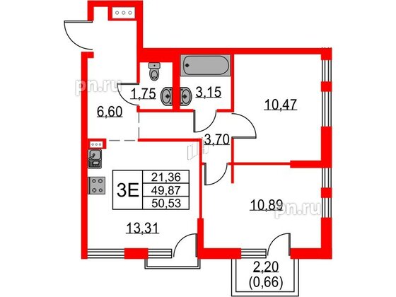 Квартира в ЖК Невская долина, 2 комнатная, 50.53 м², 11 этаж