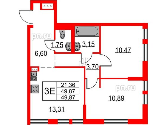 Квартира в ЖК Невская долина, 2 комнатная, 49.87 м², 18 этаж