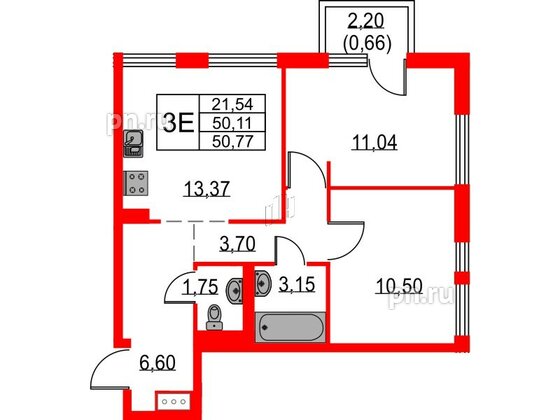 Квартира в ЖК Невская долина, 2 комнатная, 50.77 м², 2 этаж