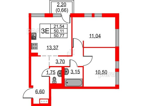 Квартира в ЖК Невская долина, 2 комнатная, 50.77 м², 8 этаж