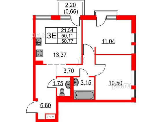 Квартира в ЖК Невская долина, 2 комнатная, 50.77 м², 13 этаж