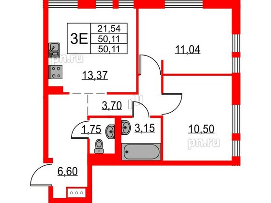 Квартира в ЖК Невская долина, 2 комнатная, 50.11 м², 15 этаж