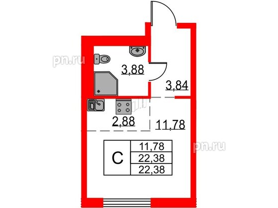 Квартира в ЖК Невская долина, студия, 22.38 м², 5 этаж