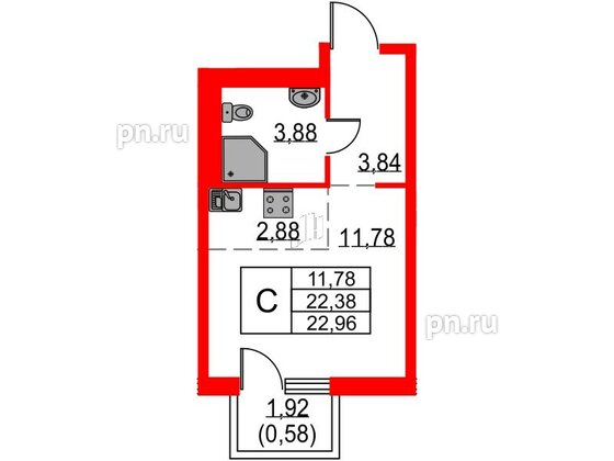 Квартира в ЖК Невская долина, студия, 22.96 м², 12 этаж