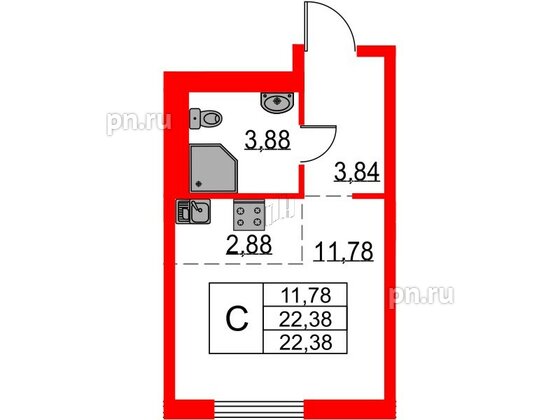 Квартира в ЖК Невская долина, студия, 22.38 м², 15 этаж