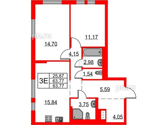 Квартира в ЖК Невская долина, 2 комнатная, 63.77 м², 16 этаж