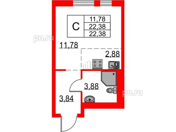 Квартира в ЖК Невская долина, студия, 22.38 м², 15 этаж