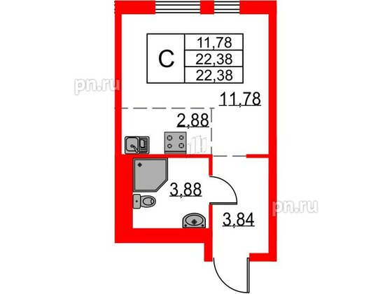 Квартира в ЖК Невская долина, студия, 22.38 м², 3 этаж