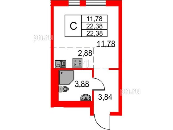 Квартира в ЖК Невская долина, студия, 22.38 м², 12 этаж