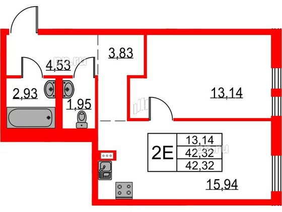 Квартира в ЖК Невская долина, 1 комнатная, 42.32 м², 8 этаж