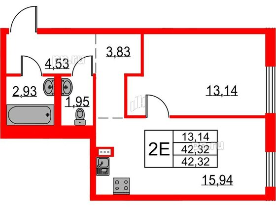 Квартира в ЖК Невская долина, 1 комнатная, 42.32 м², 17 этаж