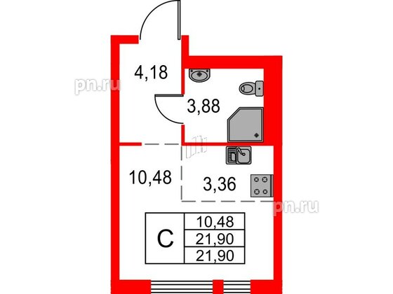 Квартира в ЖК Невская долина, студия, 21.9 м², 2 этаж