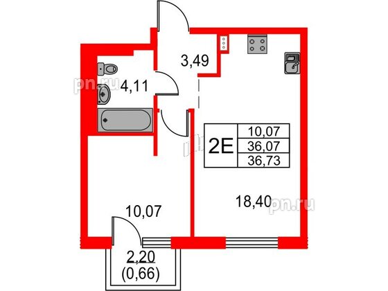 Квартира в ЖК Невская долина, 1 комнатная, 36.73 м², 12 этаж