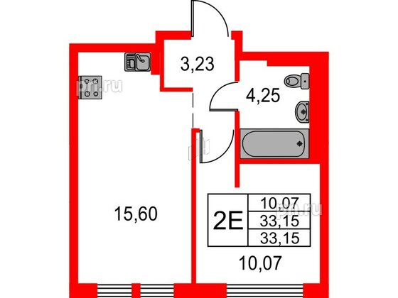 Квартира в ЖК Невская долина, 1 комнатная, 33.15 м², 2 этаж