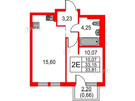 Квартира в ЖК Невская долина, 1 комнатная, 33.81 м², 4 этаж