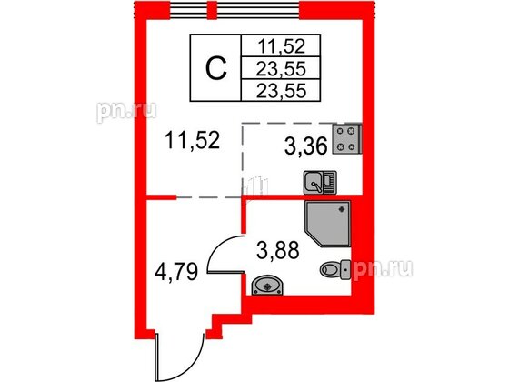 Квартира в ЖК Невская долина, студия, 23.55 м², 5 этаж