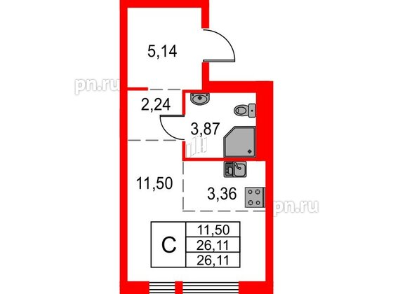 Квартира в ЖК Невская долина, студия, 26.11 м², 9 этаж