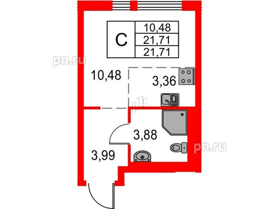 Квартира в ЖК Невская долина, студия, 21.71 м², 3 этаж