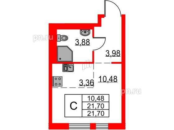 Квартира в ЖК Невская долина, студия, 21.7 м², 3 этаж