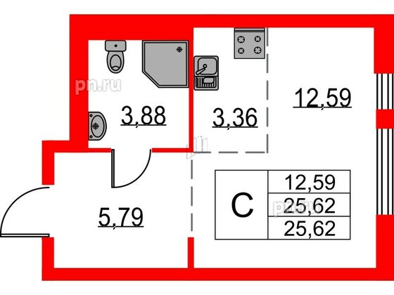 Квартира в ЖК Невская долина, студия, 25.62 м², 6 этаж