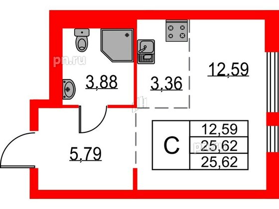 Квартира в ЖК Невская долина, студия, 25.62 м², 11 этаж