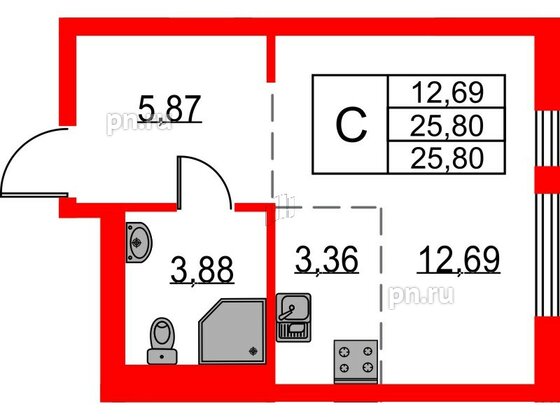 Квартира в ЖК Невская долина, студия, 25.8 м², 1 этаж