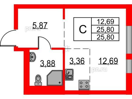 Квартира в ЖК Невская долина, студия, 25.8 м², 8 этаж