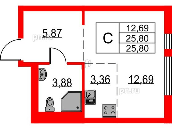 Квартира в ЖК Невская долина, студия, 25.8 м², 11 этаж