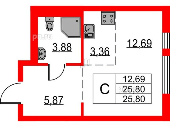 Квартира в ЖК Невская долина, студия, 25.8 м², 10 этаж