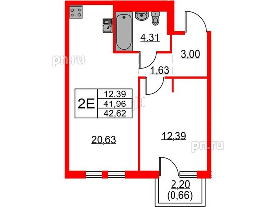 Квартира в ЖК Невская долина, 1 комнатная, 42.62 м², 4 этаж