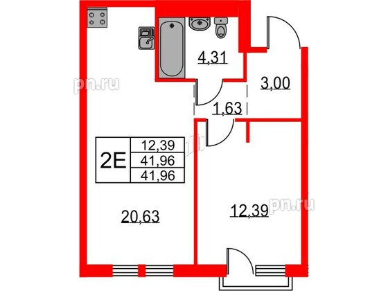 Квартира в ЖК Невская долина, 1 комнатная, 41.96 м², 12 этаж