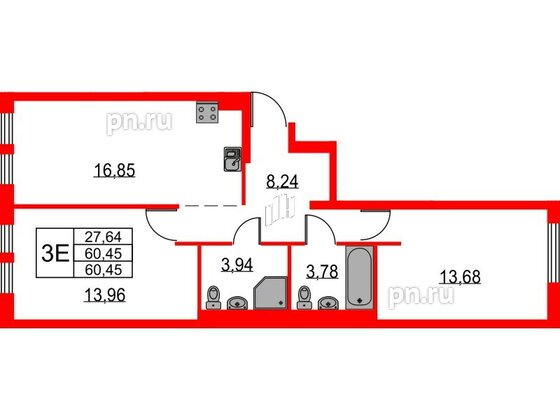 Квартира в ЖК Невская долина, 2 комнатная, 60.45 м², 12 этаж