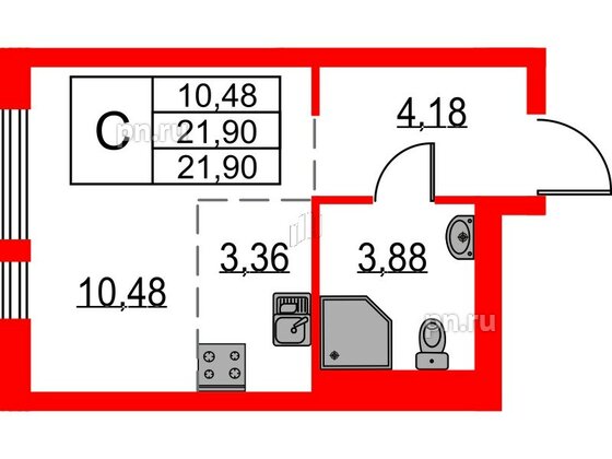 Квартира в ЖК Невская долина, студия, 21.9 м², 11 этаж