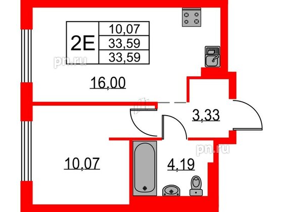 Квартира в ЖК Невская долина, 1 комнатная, 33.59 м², 2 этаж