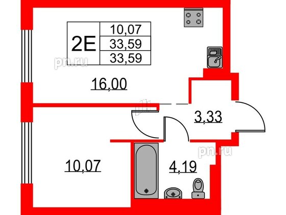 Квартира в ЖК Невская долина, 1 комнатная, 33.59 м², 10 этаж