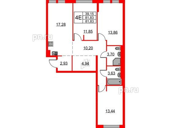 Квартира в ЖК Невская долина, 3 комнатная, 81.83 м², 1 этаж